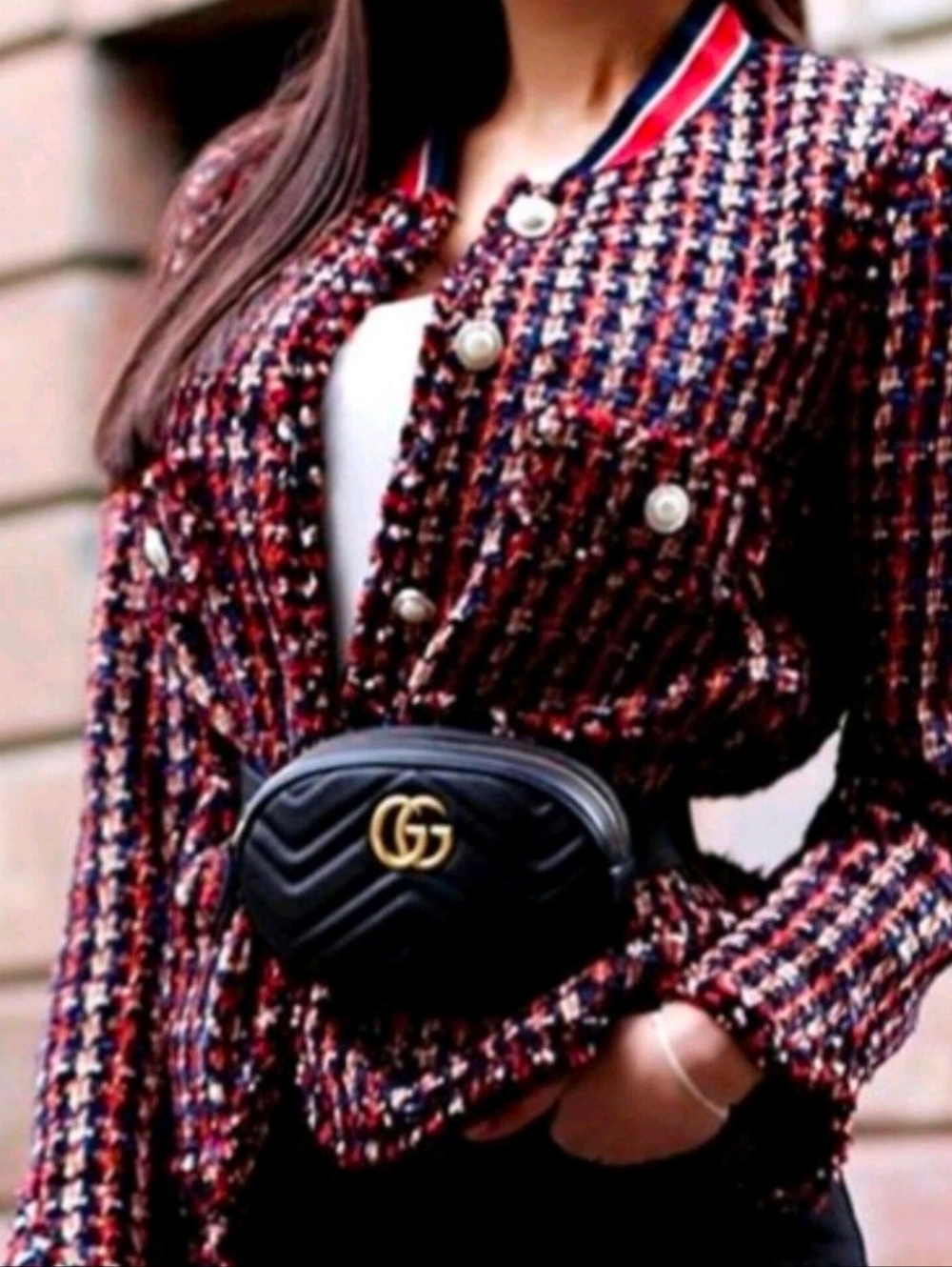Zara Woman Black Jacket with Navy, Red & White Trim